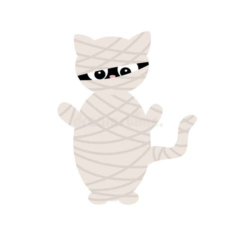 Cute Halloween Cartoon Character Mummy Cat Funny Vector Illustration