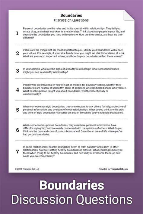 Boundaries Discussion Questions Worksheet Therapist Aid Therapy