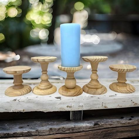 QTY 1 Natural Wood Pillar Candlestick Holders DIY Wedding Accents