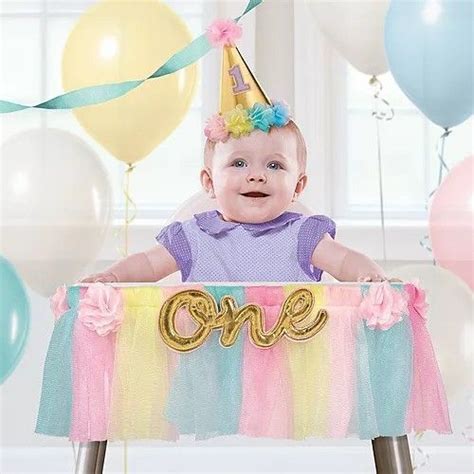 Pastel Rainbow High Chair Banner For 1st Birthday Party Supplies For