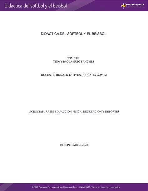 Taller 1 Beisbol DIDÁCTICA DEL SÓFTBOL Y EL BÉISBOL NOMBRE YEIMY