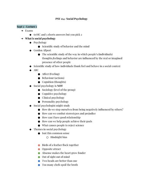 PSY 124 Lecture PSY 124 Social Psychology Sept 5 Lecture 1 Exams