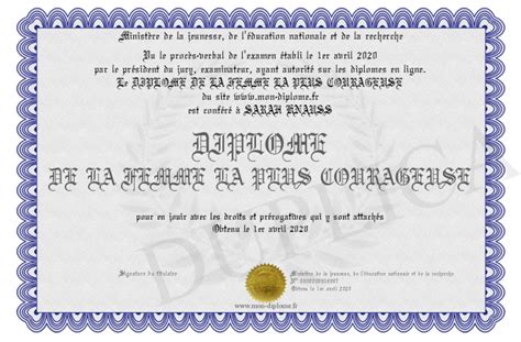 Diplome De La Femme La Plus Courageuse