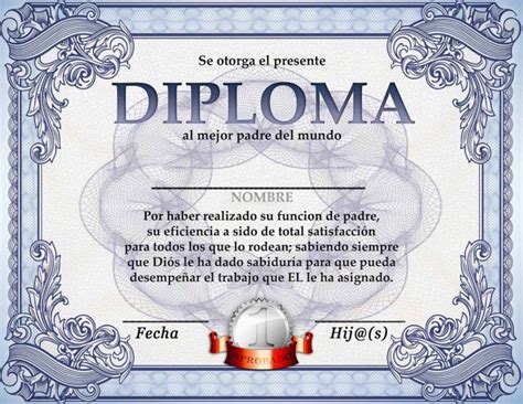 Diploma del Mejor Papá del Mundo Felíz Día del Padre para descargar