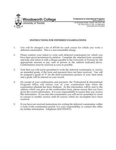 Deferred Exam Form Woodsworth College University Of Toronto