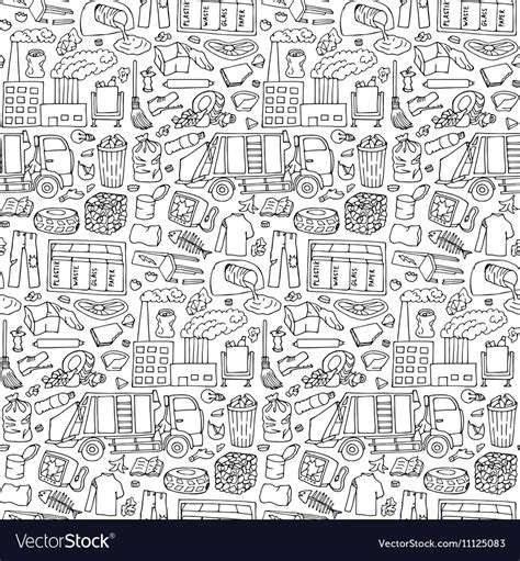 Garbage Doodle Seamless Pattern Royalty Free Vector Image