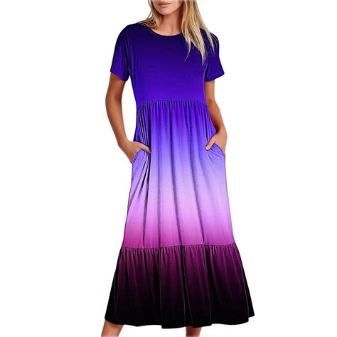 Pxevl Womens Boho Maxi Sundresses For Summer Patchwork Color Block Short Sleeve Cowl Neck Dress