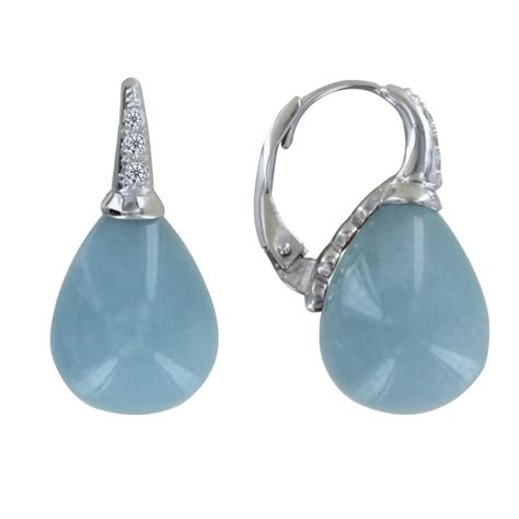 Boucles D Oreilles Argent Dormeuse Poire Aigue Marine Et Strass Femme