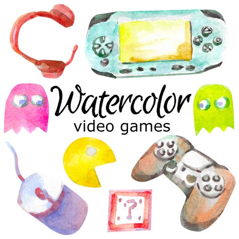 WATERCOLOR CLIPART video games art school scrapbooking png | Etsy