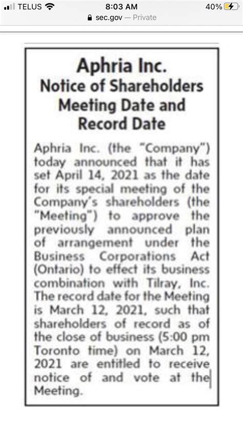 Merger : r/Aphria