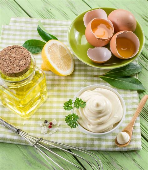 Natural Mayonnaise Ingredients and the Sauce Itself Stock Photo - Image ...