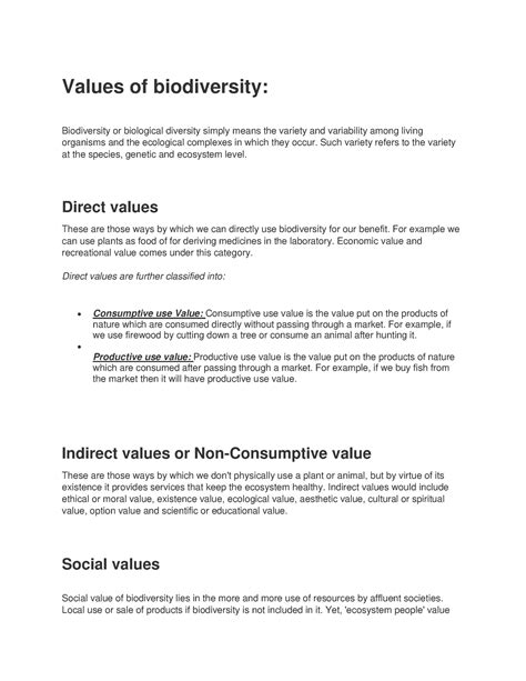 Values Of Biodiversity Values Of Biodiversity Biodiversity Or Biological Diversity Simply