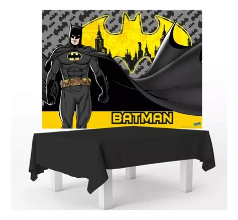 Kit Festa Batman Decoração Anivers Toalha Preta Painel Tnt