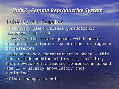 Ppt Unit Female Reproductive System Puberty In Females Pituitary