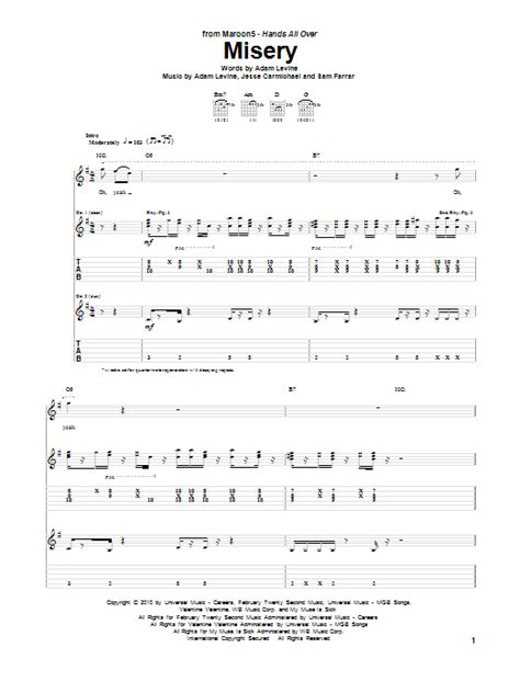 Misery By Maroon 5 Sheet Music For Guitar Tab At Sheet Music Direct