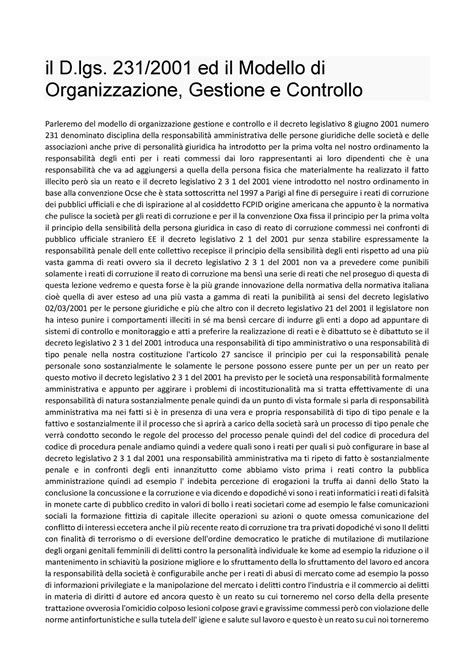 Il D Lgs Del Ed Il Modello Di Organizzazione Gestione E