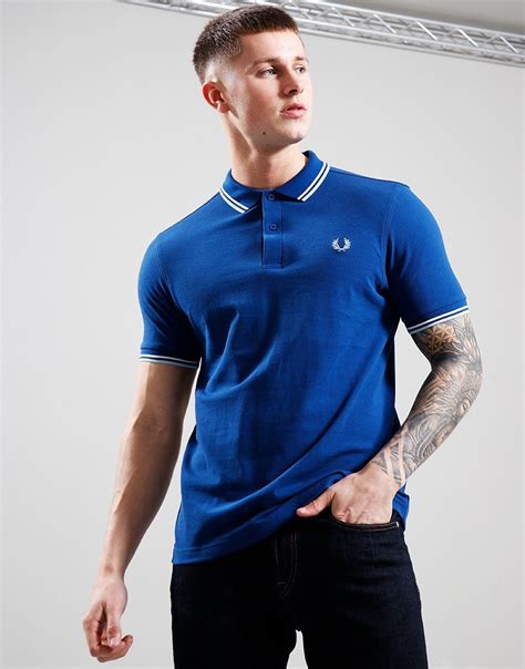 Fred Perry Twin Tipped Polo Shirt Cobaltsnow Ice Terraces Menswear