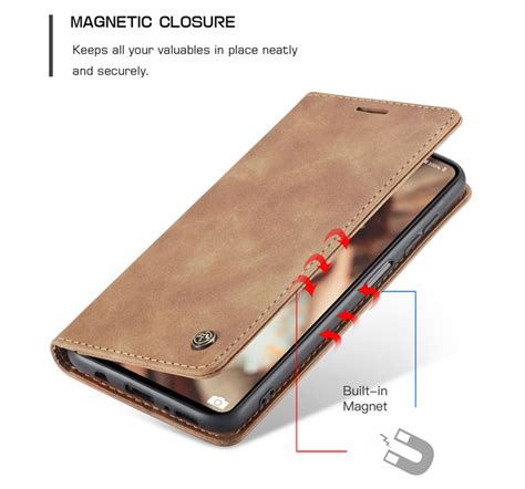 Caseme Samsung Galaxy M Soft Slim Magnetic Flip Leather Wallet Case Brown