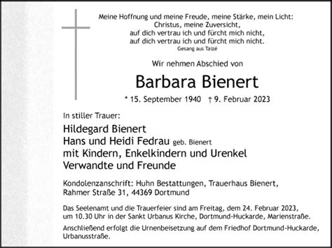 Traueranzeigen Von Barbara Bienert Sich Erinnern De