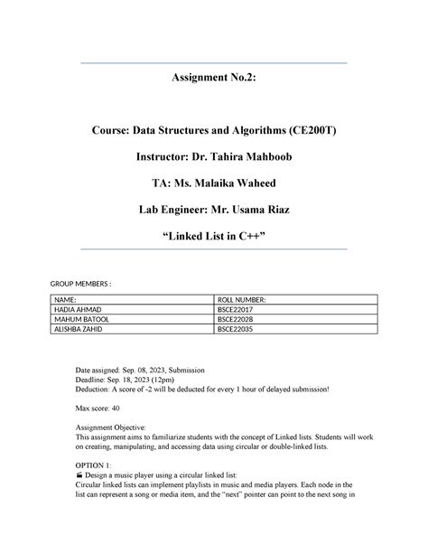 Assignment No 2dsa None Assignment No Course Data Structures