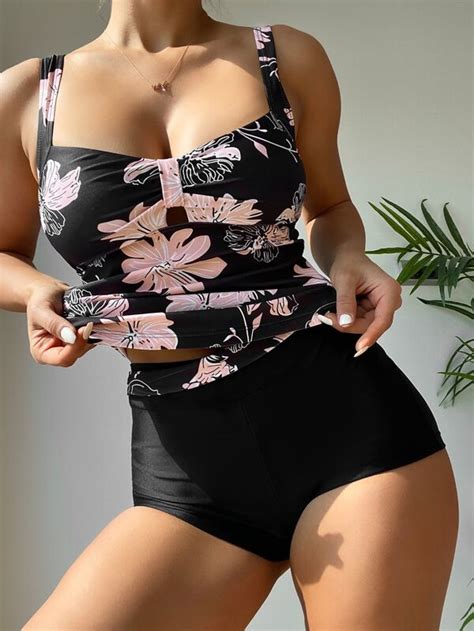 SHEIN Swim Classy Floral Print Shorts Bikini Swimsuit SHEIN EUR