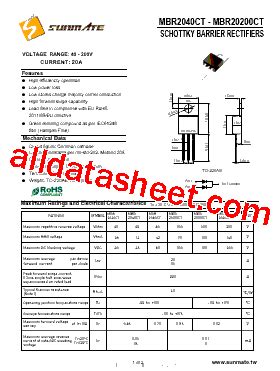 MBR20100CT Datasheet PDF SUNMATE Electronic Co LTD