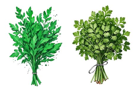 Vector Illustration Of A Bunch Of Greenery Arugula And Parsley