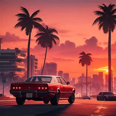 Premium AI Image GTA 5 Vibes Sunset Miami AI