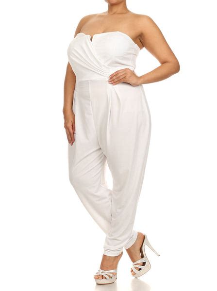 Plus Size Strapless Cross Over White Jumpsuit Plussizefix