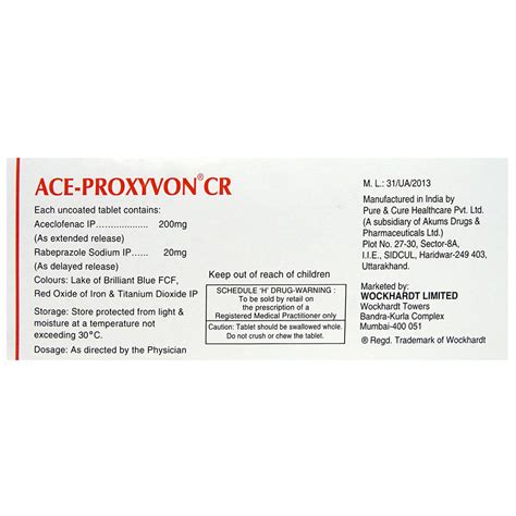 Ace Proxyvon CR Tablet 10 S Price Uses Side Effects Composition