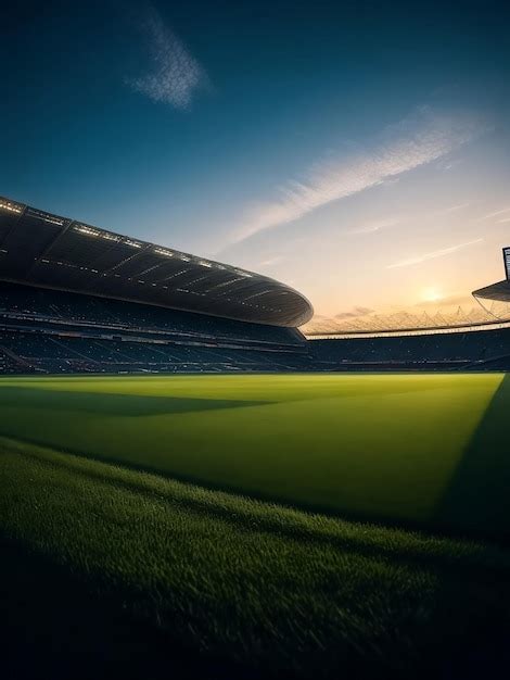 Premium AI Image | The green lawn in sunrise stadium ai generated