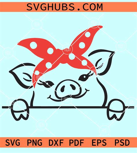 Peek A Boo Pig Svg Peeking Pig Svg Pig With Bandana Peeking Svg