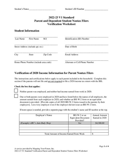 Fillable Online Parent And Dependent Student Nontax Filers Fax Email