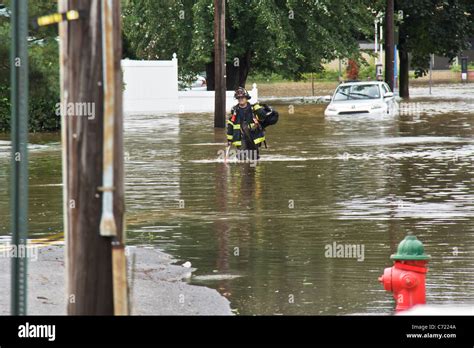 The Passaic River Flooded After Hurricane Irene Hit Northern New Jersey On Aug 28 2011 Stock