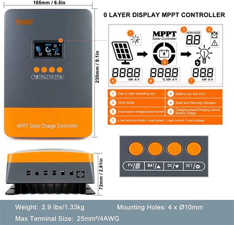 PowMr MPPT 60A Solar Charger Controller 12V 24V 36V 48V Auto Lifepo4