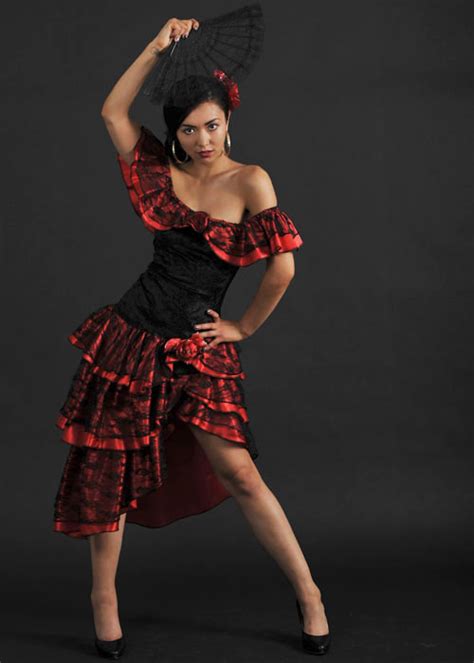 Ladies Red Spanish Senorita Flamenco Costume Ebay