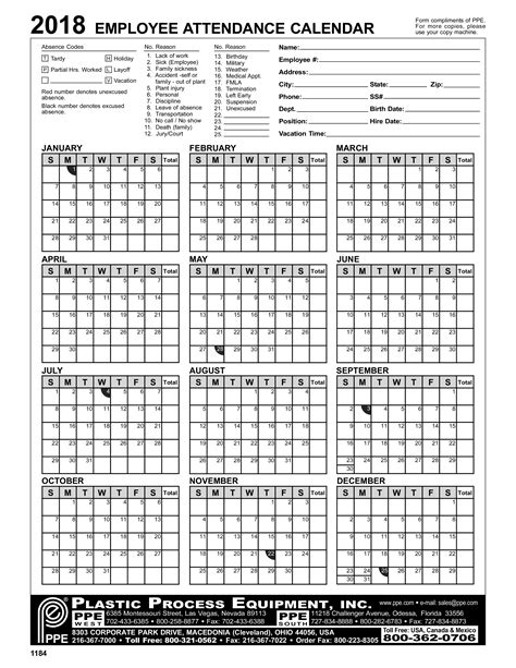 2018 Employee Attendance Calendar | Templates at allbusinesstemplates.com