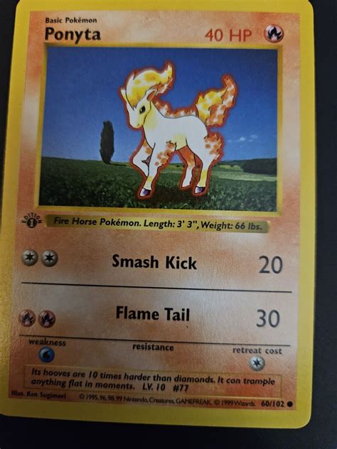 St Edition Shadowless Ponyta Base Set Rare Vintage Pokemon Card