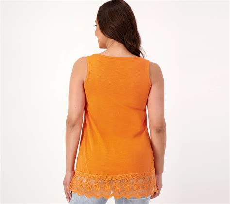 Logo Layers By Lori Goldstein Cotton Slub Tank Top With Lace Hem Qvc