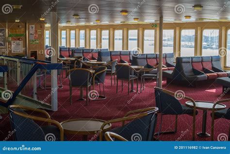 Interior Of The Ferry. Ferry Inside. Empty Seats Without Passengers ...