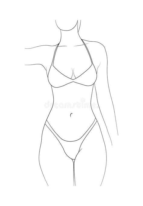 Woman In Bikini Drawing Black And White Swimsuit Stock Vector