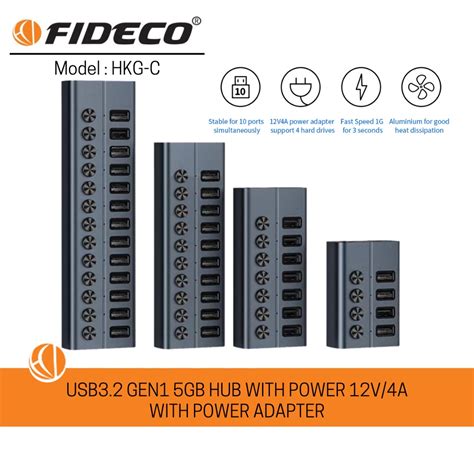 Fideco USB 3 2 Gen1 5GB Hub Type C AC 12V 2A With Power 4 7 10 13 Port