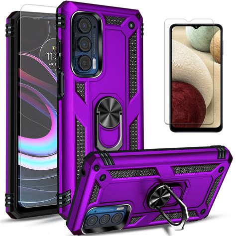 Starshop Motorola Edge 2022 Case With Tempered Glass Protector Drop Protection Ring Kickstand