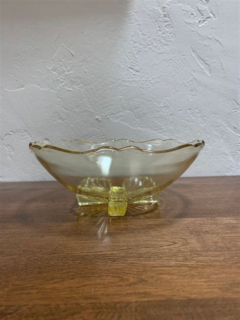 Vintage Yellow Depression Glass Footed Bowl Etsy