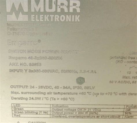 Murr Elektronik Switch Mode Power Supply Emparro X