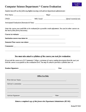 Fillable Online Course Evaluation Form Department Of Computer Science