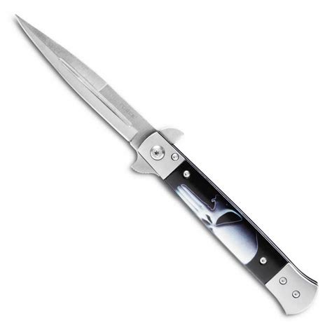 Skull Stiletto Pocket Knife Black And White Skull Stiletto Knife