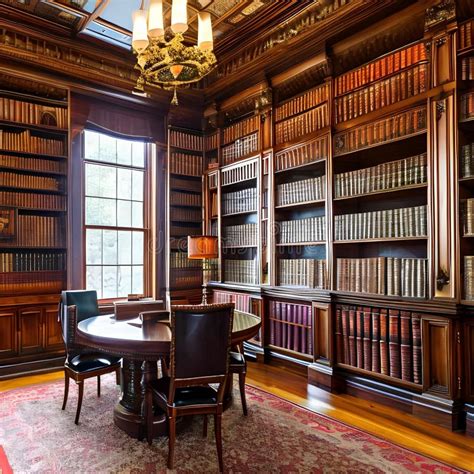 An Elegant Victorian Era Library With Floor To Ceiling Bookshelves And