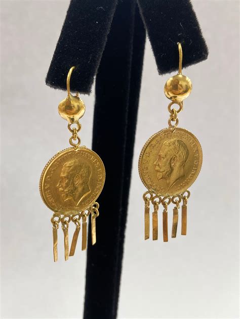 Estate 22k18k Gold English Half Sovereign Earrings 19131912 Etsy