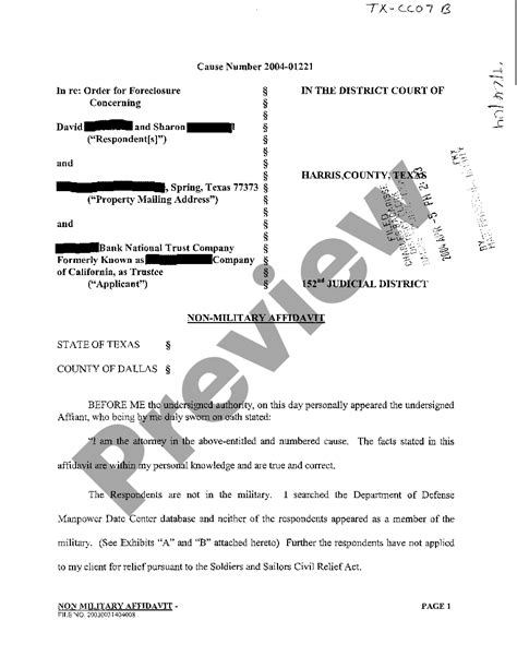 Irving Texas Non Military Affidavit Us Legal Forms